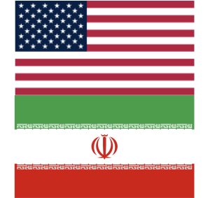 The flag of the United States of America and the Islamic Republic of Iran.