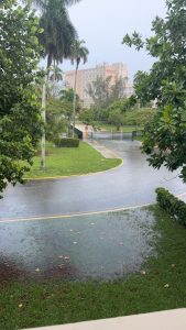 A typical rainy day at ILS includes street floods and students carefully navigating their way from building to building.