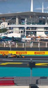 A McLaren flies past the Miami track as part of training and preparing for the F1 experience this weekend.