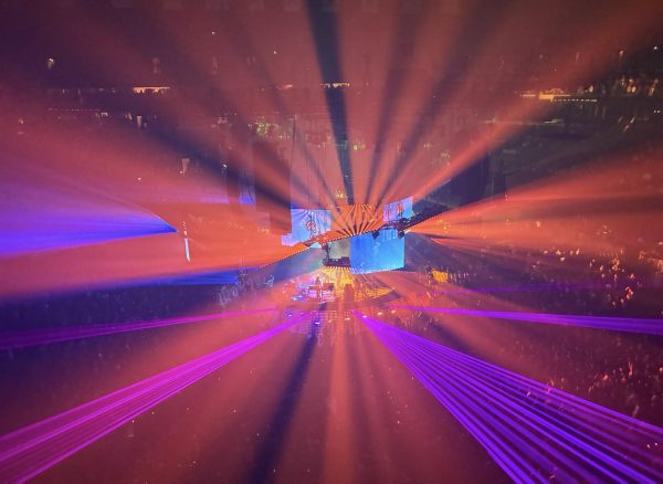 These colorful lights are a typical aesthetic feature found in the Tame Impala Concert for the Deadbeat tour.