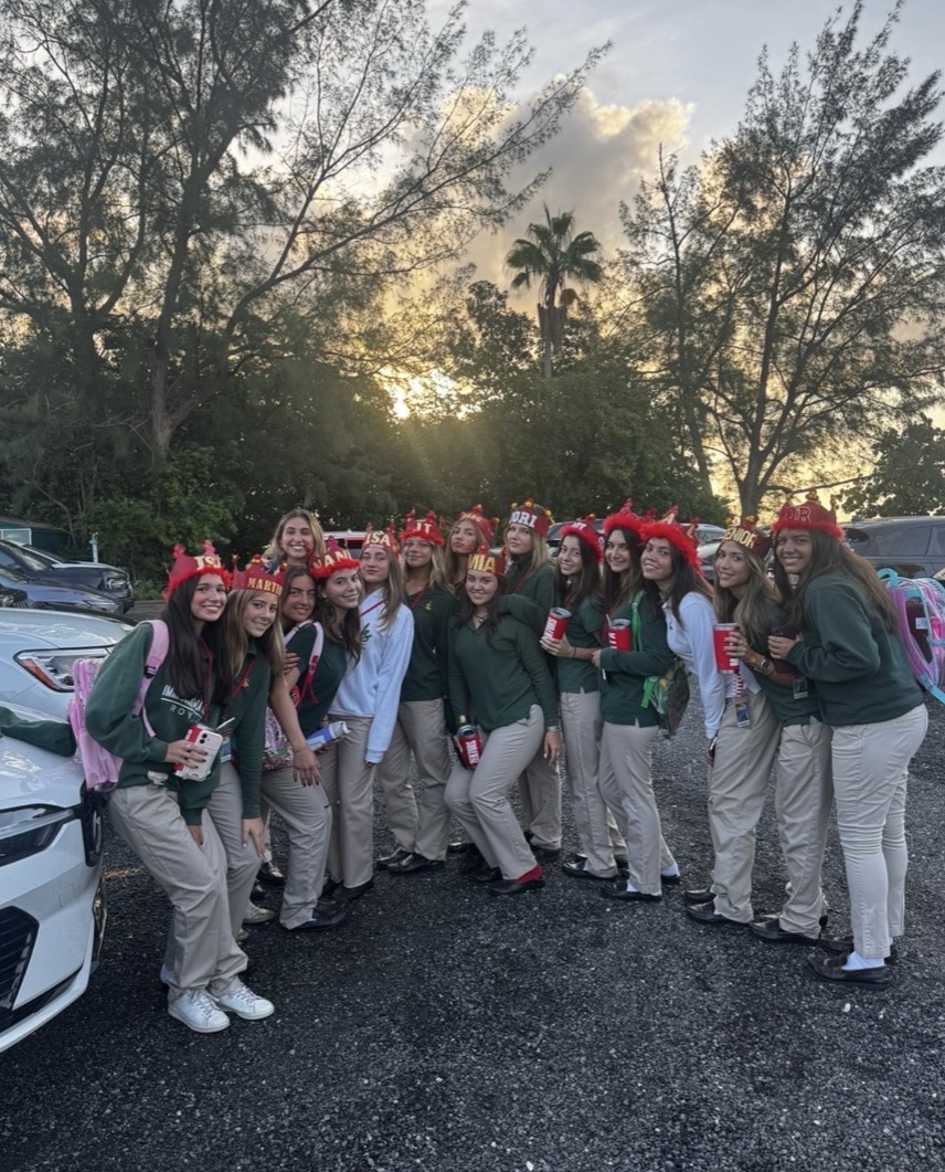 Senior girls celebrate first day of school for the 2026-2027 school year sporting their colorfully decorated crowns.
