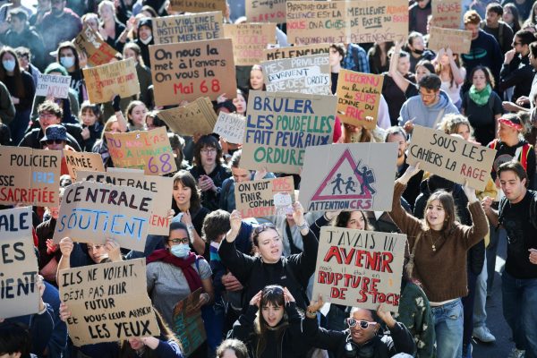 Protestors, including French high school and university students attend a demonstration in Nantes, part of a nationwide day of protests and blockades to demand better school conditions in France, October 8, 2026. REUTERS/Stephane Mahe