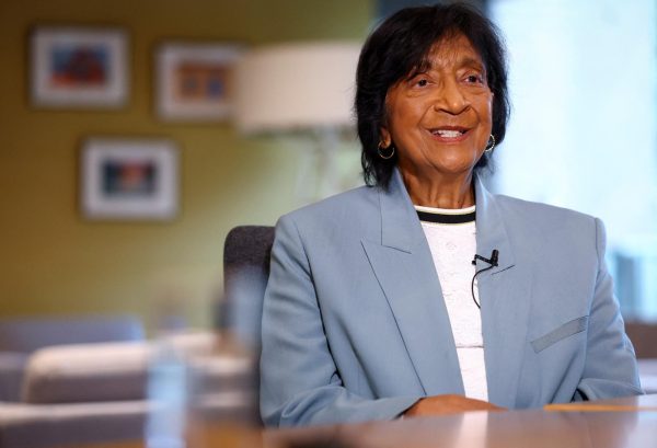 Nobel Peace Prize laureate Navi Pillay speaks during an interview with Reuters in The Hague, Netherlands, October 13, 2026. REUTERS/Piroschka van de Wouw