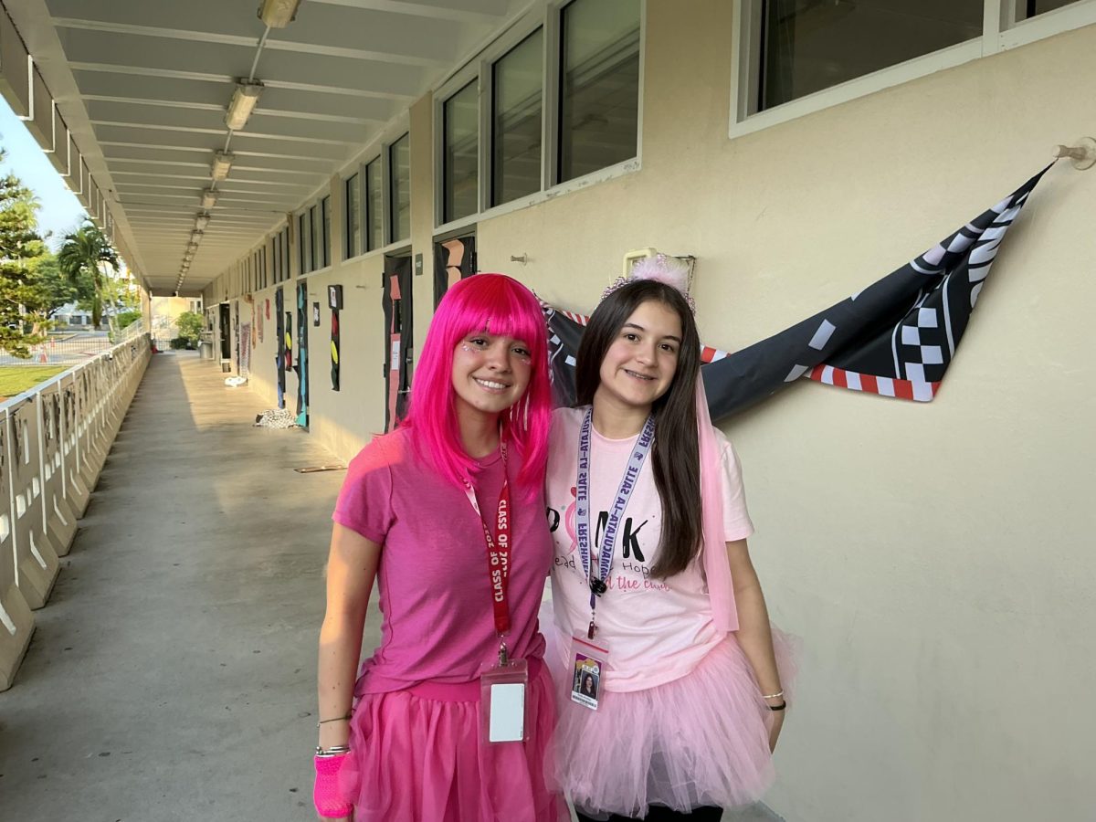 Two best friends brought their love for each other and pink to school.