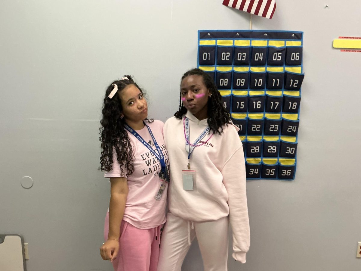 Juniors Gaby Calderon and Amani Palma dressed up for think pink theme.
