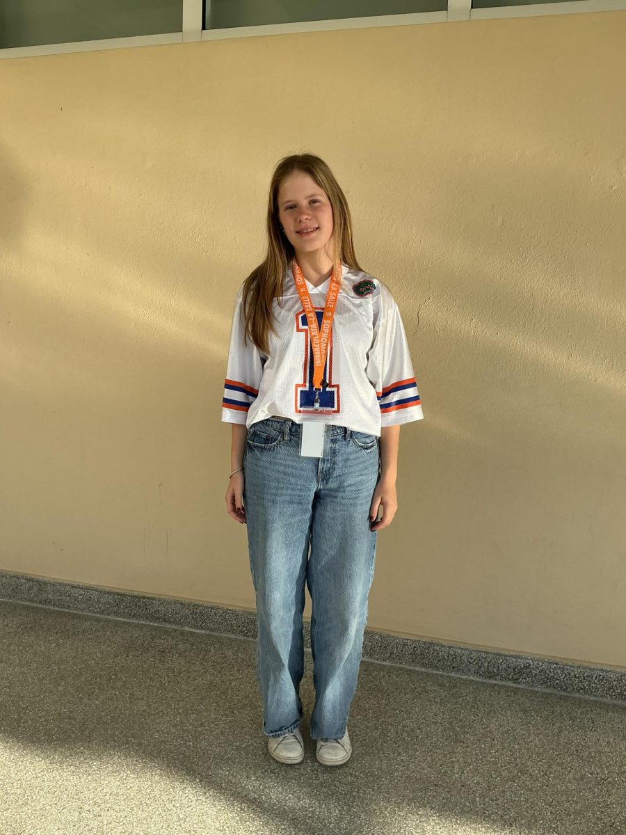 Sophomore Daria Pereira poses for a picture with an NFL jersey.