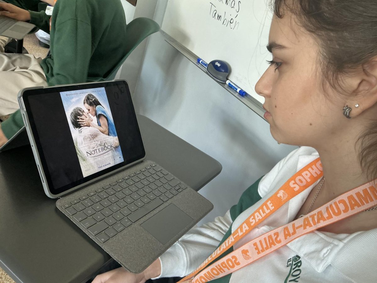 Sophomore Eva Henricksen cries as she watches “The Notebook.”