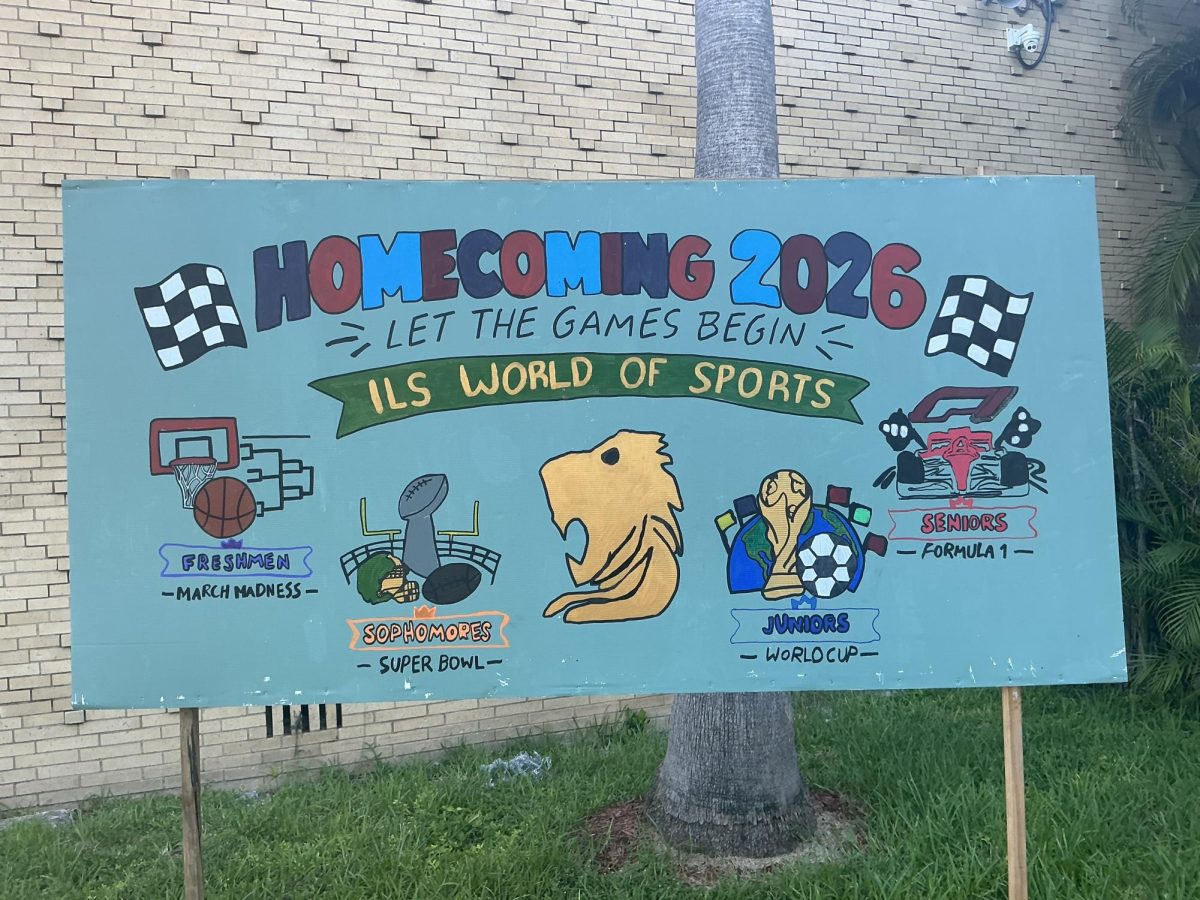ILS unveils the 2026 Homecoming sports themes outside the main building.
