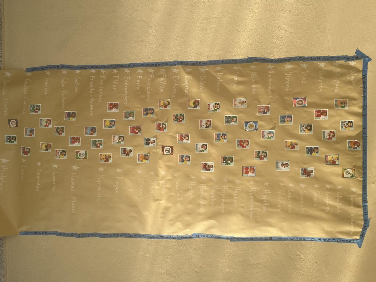 A wall in the 300s buildings has been decorated with FIFA World Cup 2026 Panini stickers.