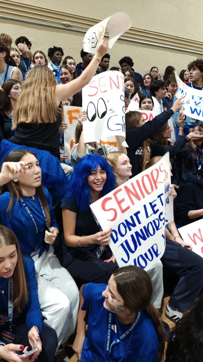 A sea of blue greets anyone stepping foot into the gym.