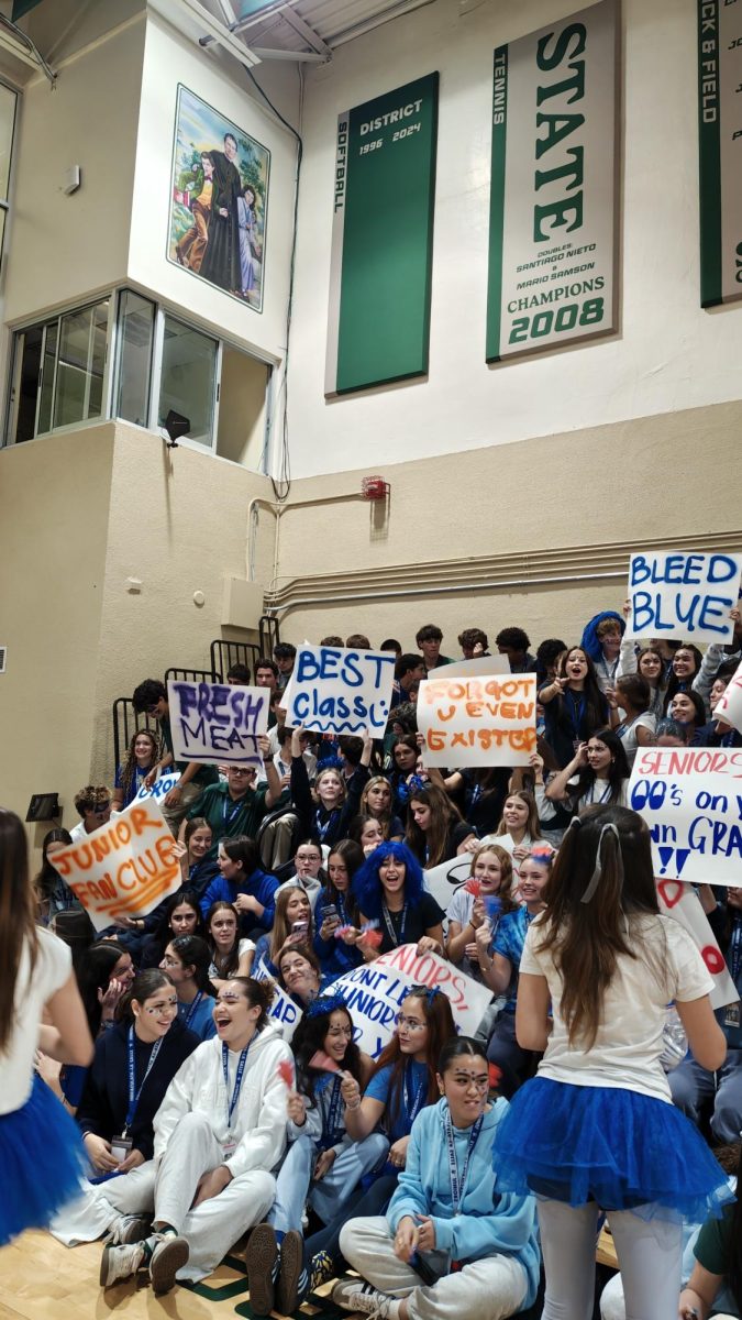 The juniors were a veritable blue wave of signs.