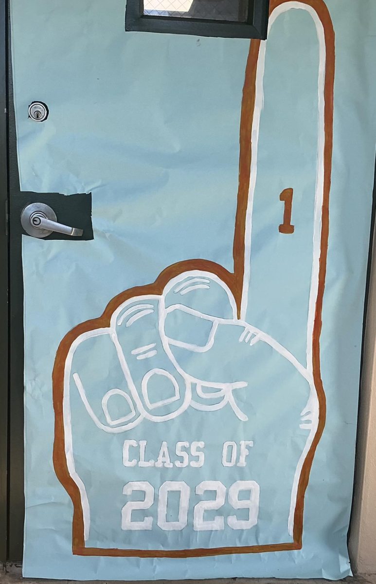 Sophomores from ILS painted a #1 finger which is known to be used at football games with “Class of 2029” on it.